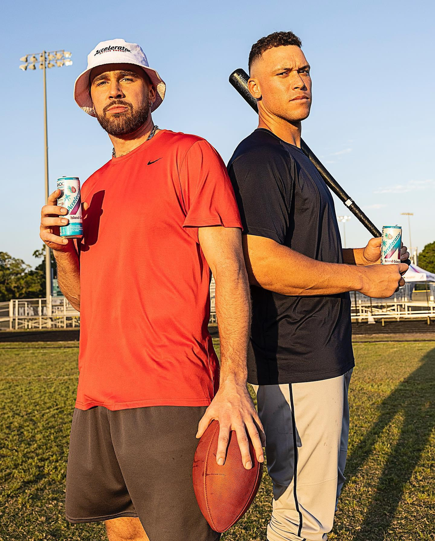 Travis Kelce & Aaron Judge — Drink Accelerator campaign, hair & makeup by Masters Artistry